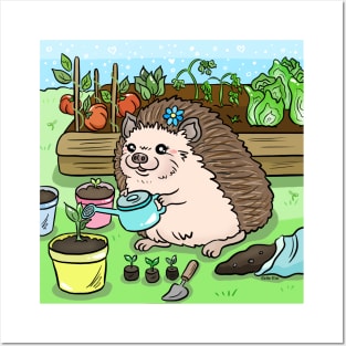 Hedgehog gardening Posters and Art